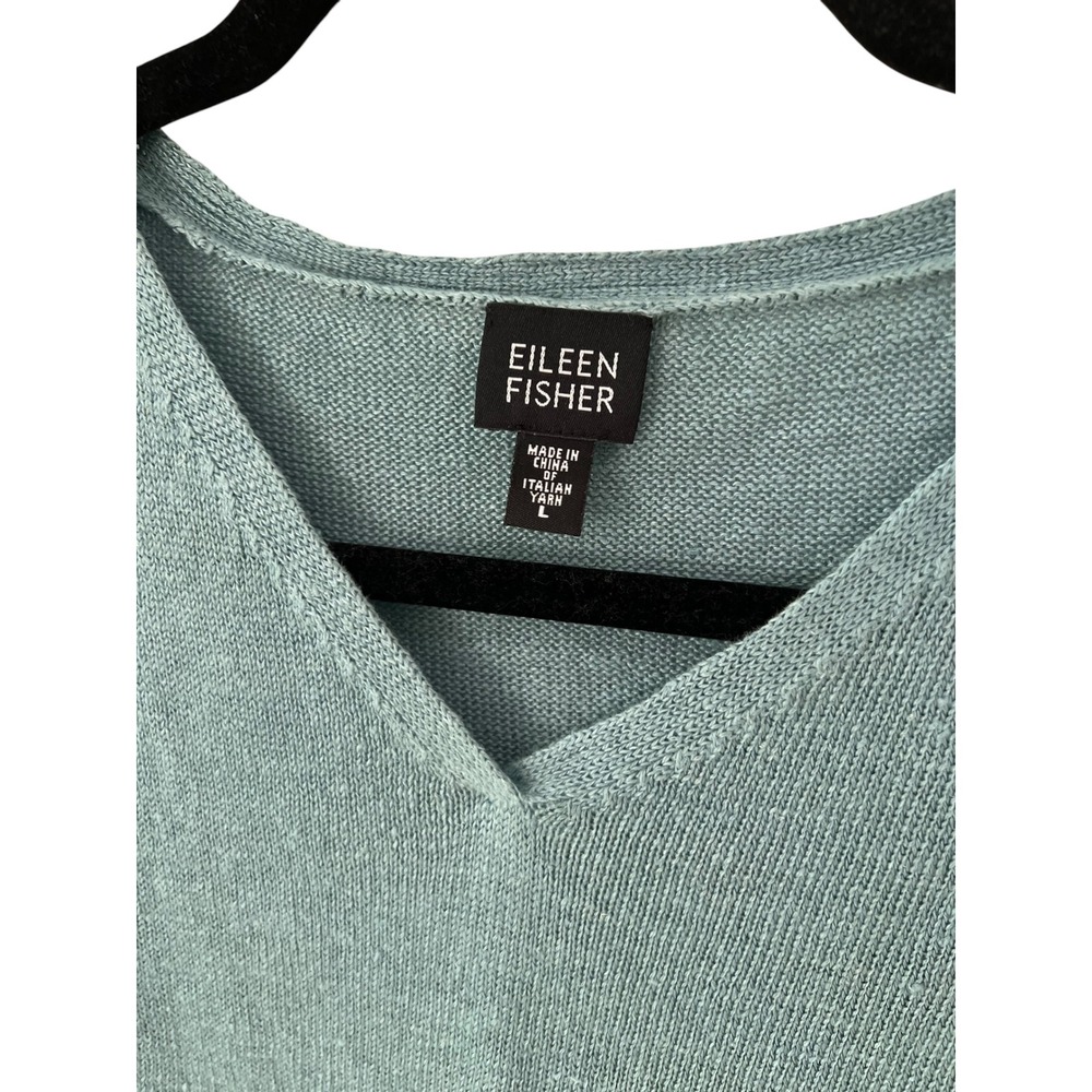 Eileen Fisher Sweater Vest 100% Linen Italian Yarn V-Neck Knit Teal Green Blue L - Picture 4 of 7